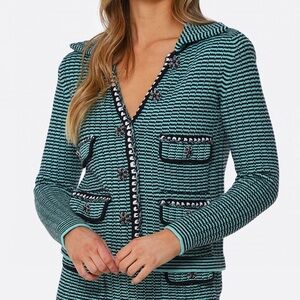SELF-PORTRAIT Embellished Striped Cotton-Blend green Cardigan
